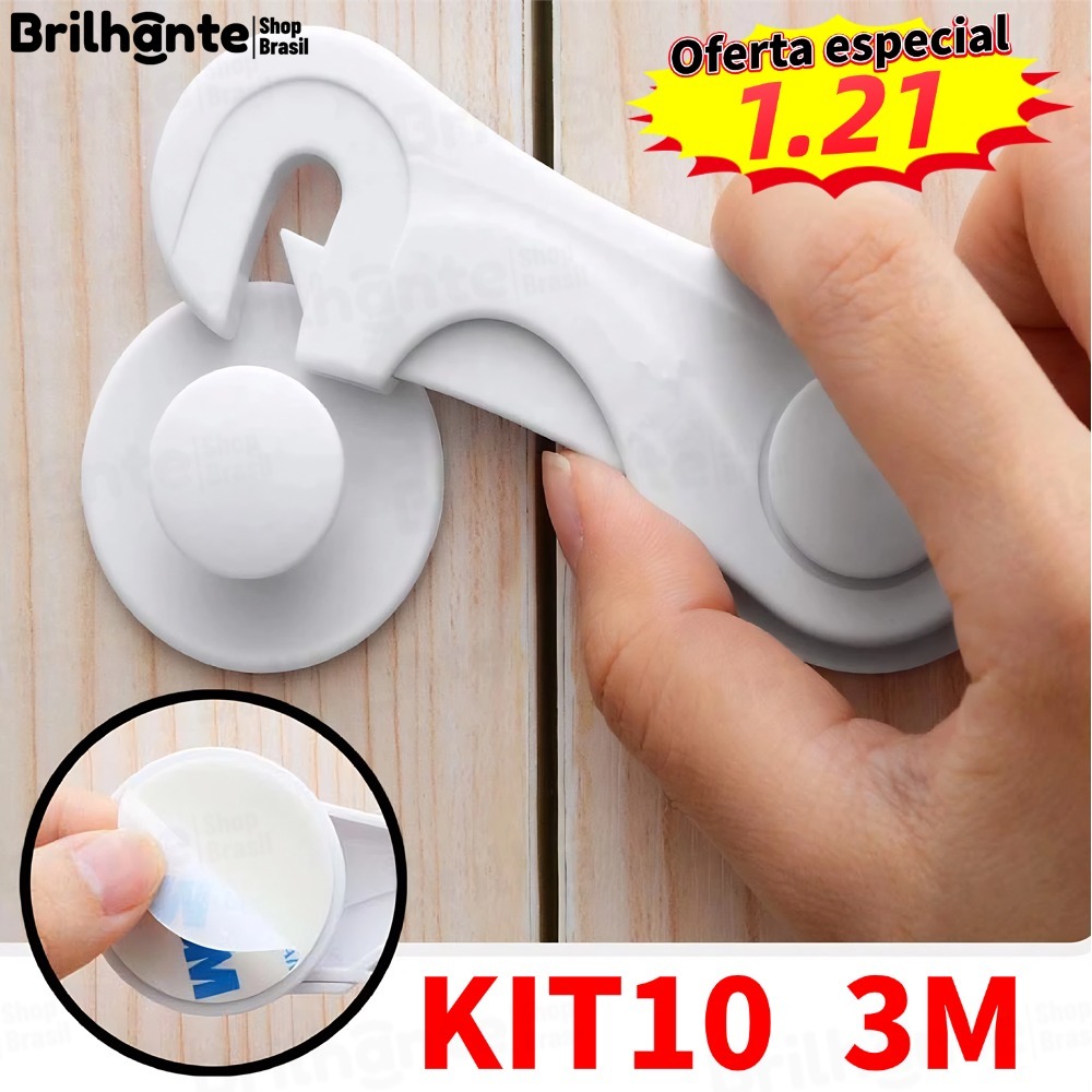 Kit 10 Trava de Gaveta Multiúso Trava Armario Porta Seguranca Bebe Anti-colisão infantil