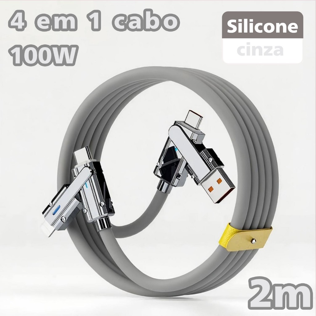 Cabo De Carregamento Rápido 4 Em 1 100 W 2 M-Material De Borracha Durável , Compatível Com Lightning/Tipo C/USB