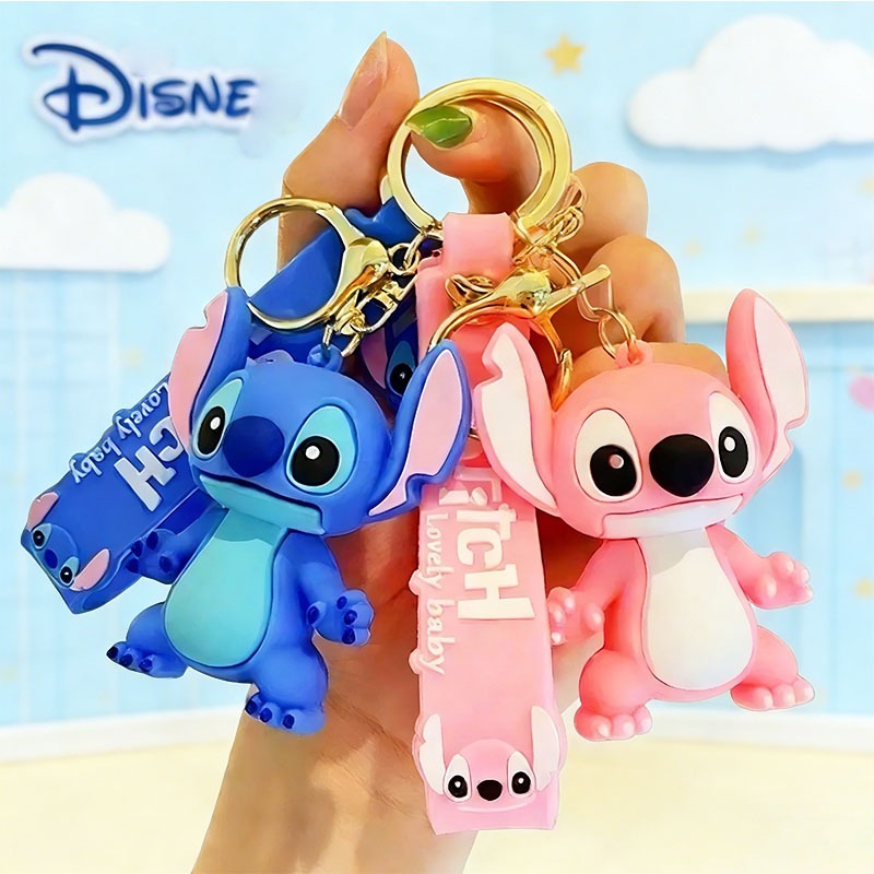 Kit 2 Chaveiro Stitch Angel Lilo Rosa/Azul-Unidades Casal 3D-Lilo Stitch Tema Festa Aniversário Chá de Bebê Mimo