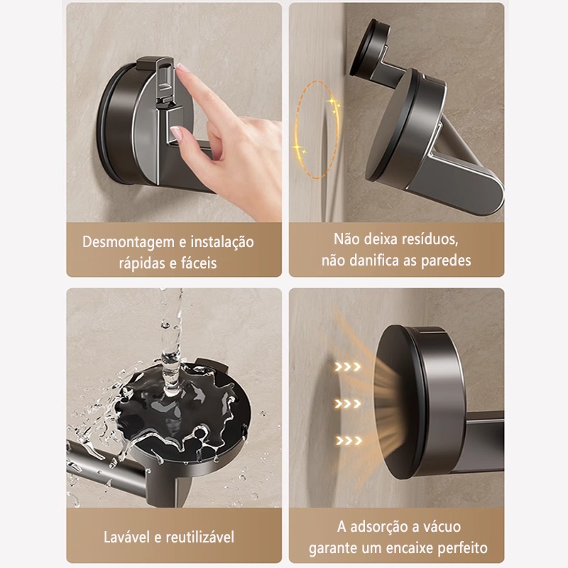 MEIDOO Barra De Toalha De Alumínio Com Ventosa Cinza À Prova D'água E De Ferrugem