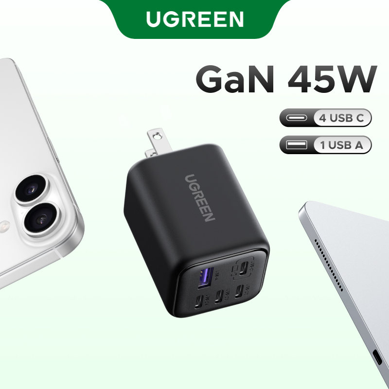 Carregador RÃ¡pido UGREEN Nexode 45W GaN De 5 Portas-4x USB-C E 1 A Para iPhone 17 Pro/Max , Samsung Galaxy S24 Ultra , i