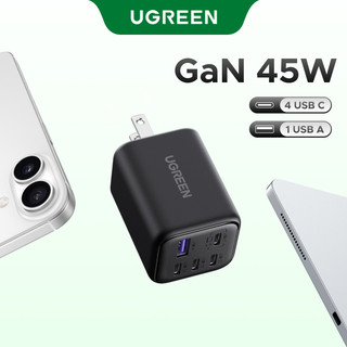 Carregador Rápido UGREEN Nexode 45W GaN De 5 Portas-4x USB-C E 1 A Para iPhone 17 Pro/Max , Samsung Galaxy S24 Ultra , i