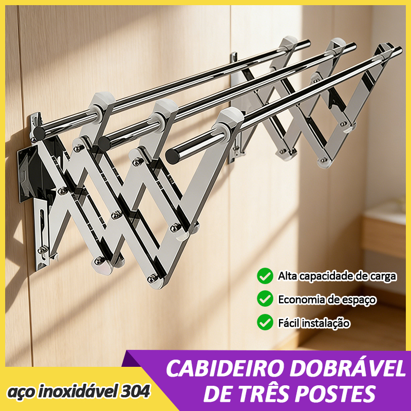 Varal de Aço Inoxidável Sanfonado Retrátil Dobrável | Suporta 100 kg Máximo em Oferta na Shopee