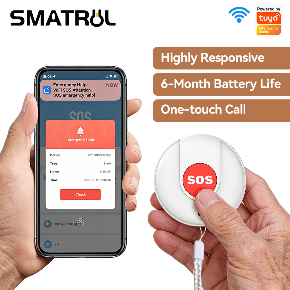 SMATRUL Tuya WiFi Smart SOS Call Button Wireless Caregiver Pager Transmissor De Alerta De Telefone Botão De Chamada De E em Oferta na Shopee