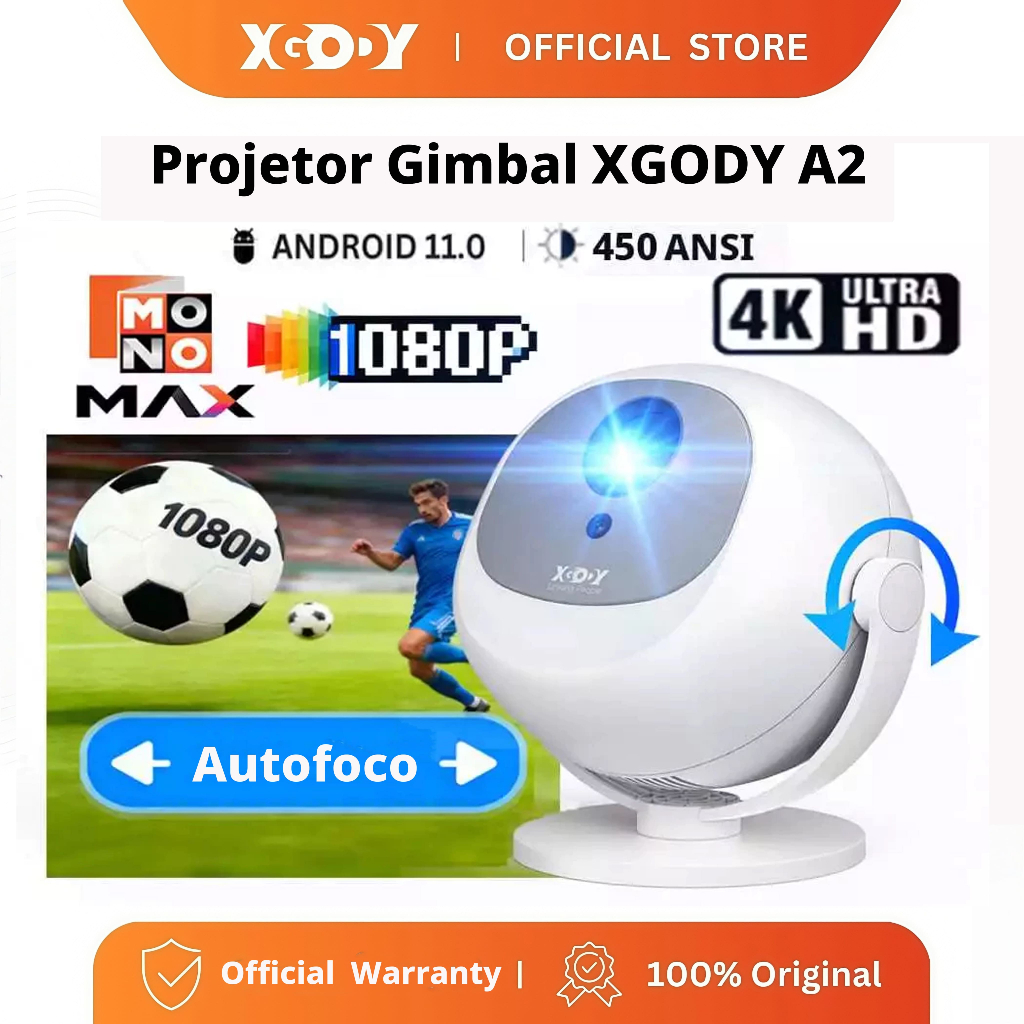 XGODY A2 Mini Projetor Portátil 450 ANSI 1080P HD Foco Elétrico 360 ° Rotação 90 Inclinação Da
