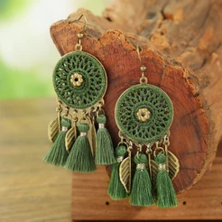 Boho Artesanal Borla Brinco Para Mulheres Nova Cor De Ouro Do Vintage Folha Redonda Franja Brincos Meninas Moda Festa Jó