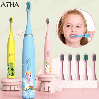 Escova Dental Elétrica Ultra-Sônica Para Crianças Acústica Onda Fofa Cabelos Suaves Dupla Face Limpa Cuidados