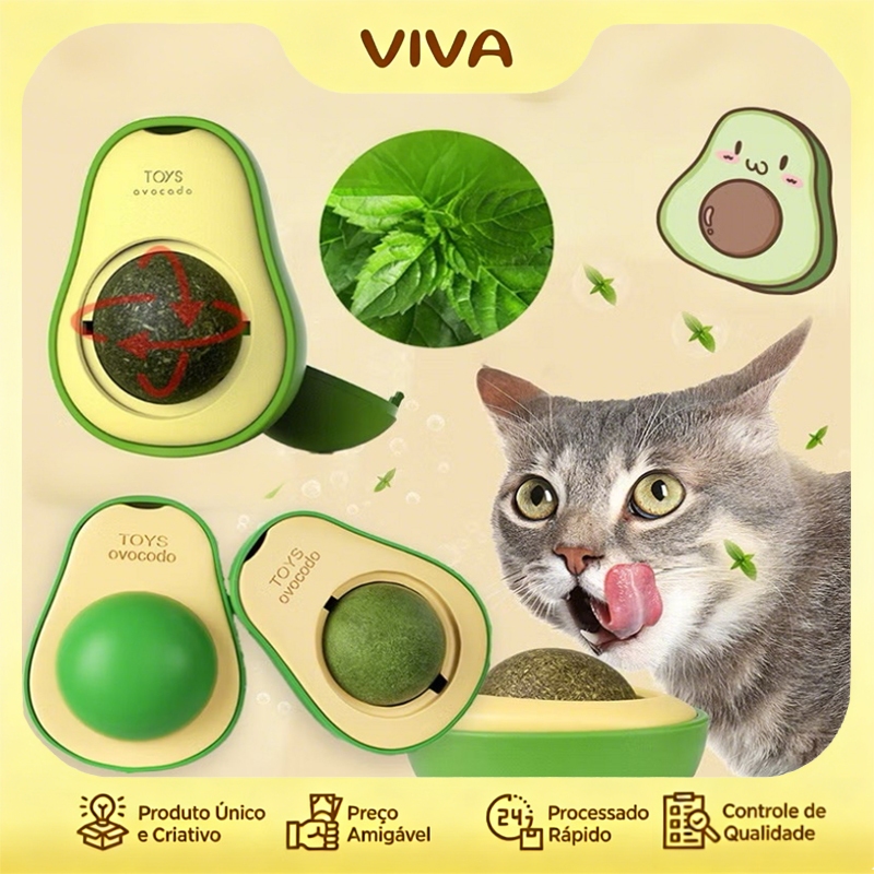 Kit 1-4 Abacate De Brinquedo Para Gatos Interativo Erva Natural com Adesivo Gruda Parede Estímulo Diversão