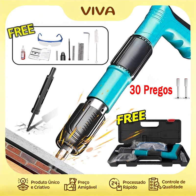 Kit Pistola de Fixação Finca Pino Ação Direta 30 pinos grátis 27mm Rebites Gesso Drywall Madeira Janela