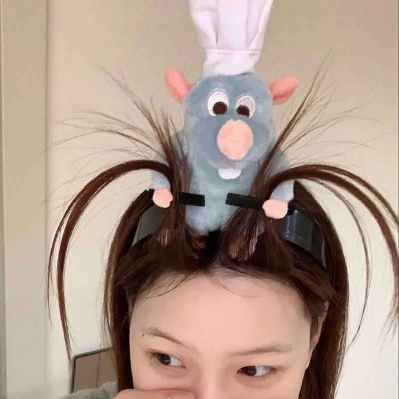 Estoque pronto Frete grátis < Cooking Mouse King > Lenço de cabeça de boneca de pelúcia - Acessórios de cabelo de menina