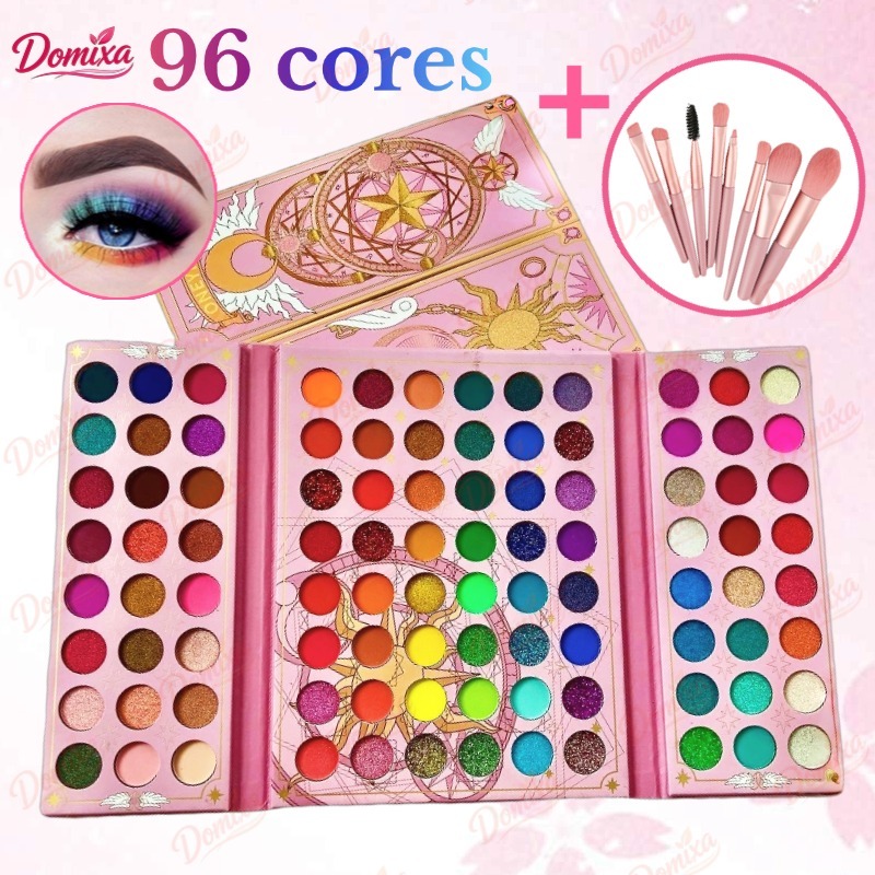 Paleta De Sombra De Olho Em 96 Cores Perolada / Fosca / Com Glitter /+Pincéis de maquiagem Multiuso Blush/Iluminador-DO