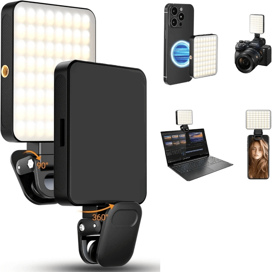 Luz de preenchimento magnética RGB LED com clipe, ideal para gravação de vídeo, live e selfies
