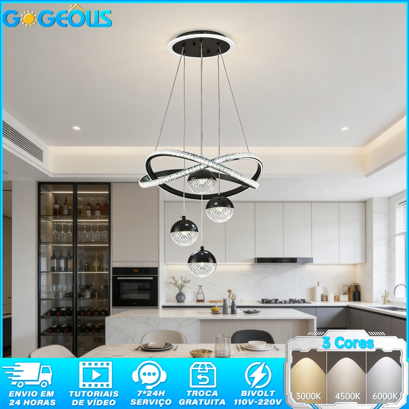 Lustre de teto 3 Cores LED luxo para sala 110V-220V controle remoto iluminação ajustável design premium decoração