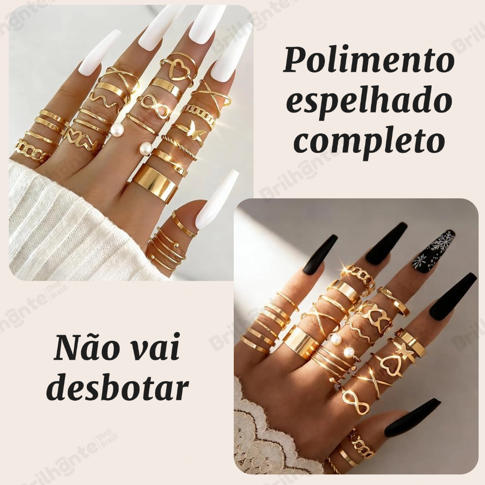 22 pçs Conjunto De Anel De Dourado Vintage Mulheres Conjunto De Anel De Dedo Joias Acessórios-KIT22