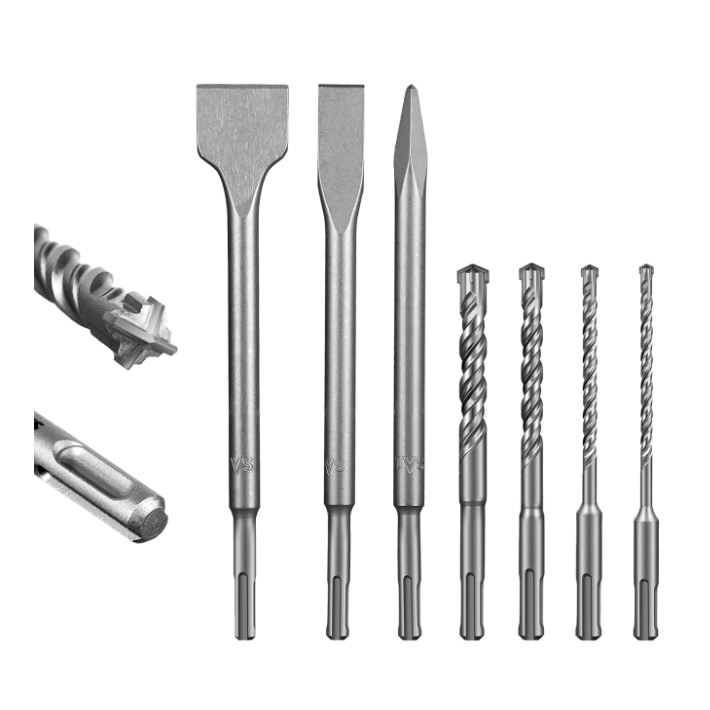 Kit 7 Sds Plus Para Martelete Ponteiro Talhadeira E Brocas 6mm 8mm 10mm 12mm Rompedor Uso Profissional Aço Resistente em Oferta na Shopee