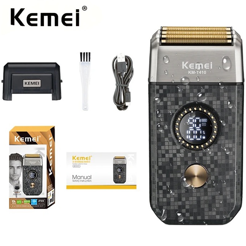 Kemei T410 Folha Cabeça Barbeador Lâminas Triplas Navalha Elétrica Para Homens Perto Careca Barbeiro Aparador De Barba À