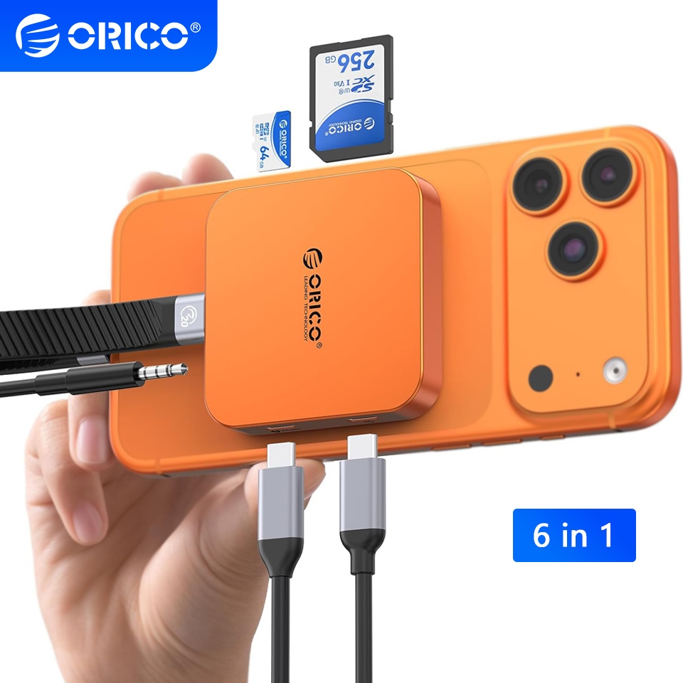 Hub magnético tipo C ORICO, leitor de cartão SD/TF, adaptador de áudio, estação de acoplamento USB para celular e laptop
