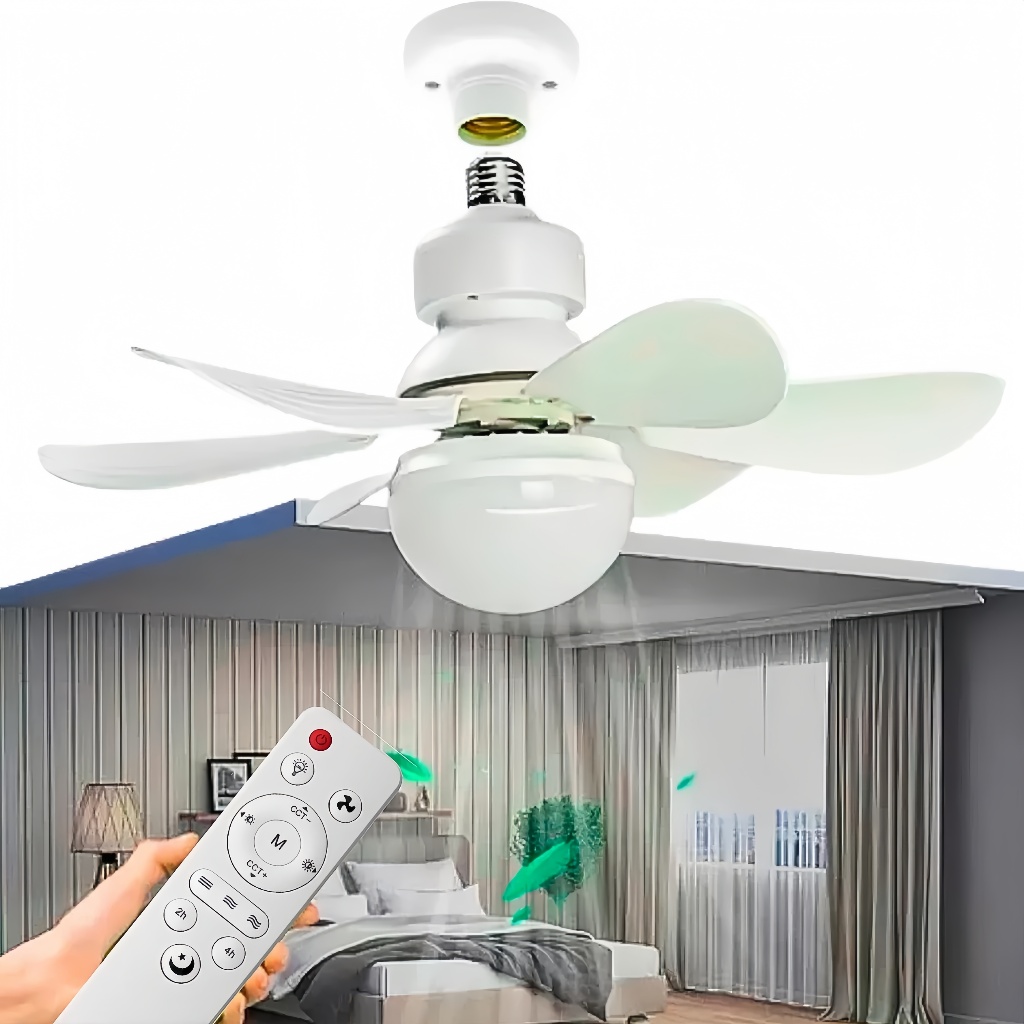 Imagem Ventilador de Teto Com Lâmpada LED Portátil Bivolt Silencioso 6 Hélices com Controle Remoto