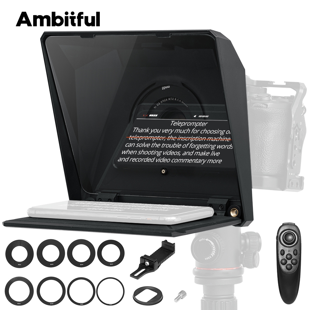 Ambitful T1 PRO Bluetooth Teleprompter De Controle Remoto Suporta Câmera Tablet Smartphone Gravação Horizontal E Vertica