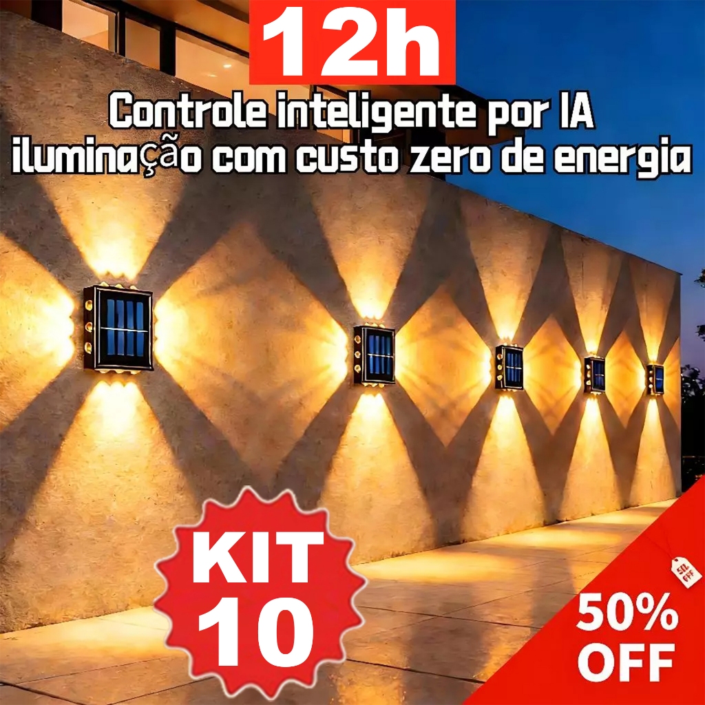 Até 10 Arandelas de Parede Solar Externa LED, Auto Ligar/Desligar, À Prova d'Água para Jardim e Muro em Oferta na Shopee