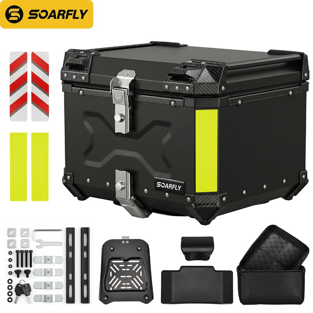 SOARFLY Baú De Alumínio Para Motocicleta 55 L/65L + Suporte + Encosto em Oferta na Shopee