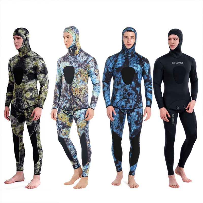 Roupa de mergulho camuflagem 3mm Neoprene 2 Peças Quente Com Capuz Masculino Wetsuit Caça Submarina