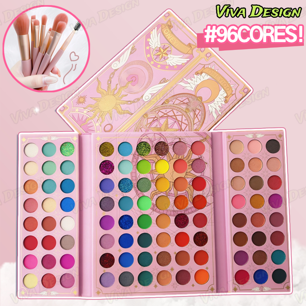 Paleta De Sombra De Olho Em 96 Cores Perolada / Fosca / Com Glitter / Longa Duração +KIT8 Pincéis de maquiagem