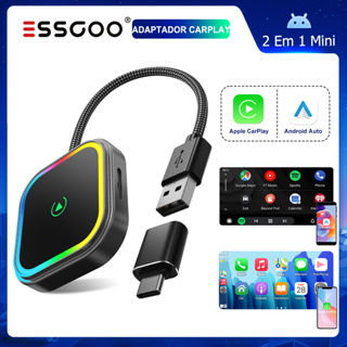ESSGOO PL8 Conversor De Adaptador Automático CarPlay/Android Sem Fio 2 Em 1 USB-A/Tipo C Portas Duplas em Oferta na Shopee