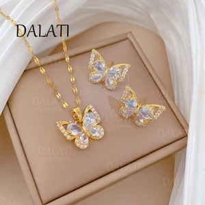 Titânio Jóias de Aço Zircônio Colar Borboleta Zircon Conjunto de Brincos Conjunto de Brincos de Luxo Leve e Ligeiramente