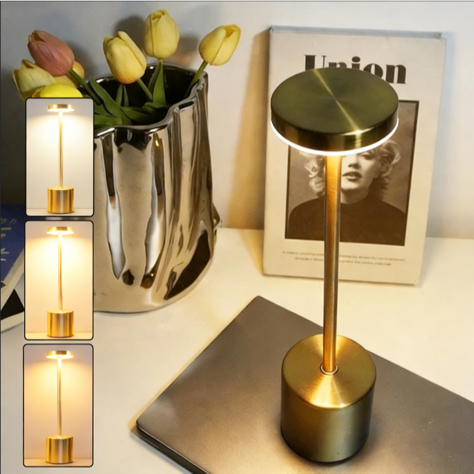 Luminária de Mesa 3 Tons Cabeceira Luxuosa Abajur Recarregável Escrivaninha LED Quarto Candeeiro