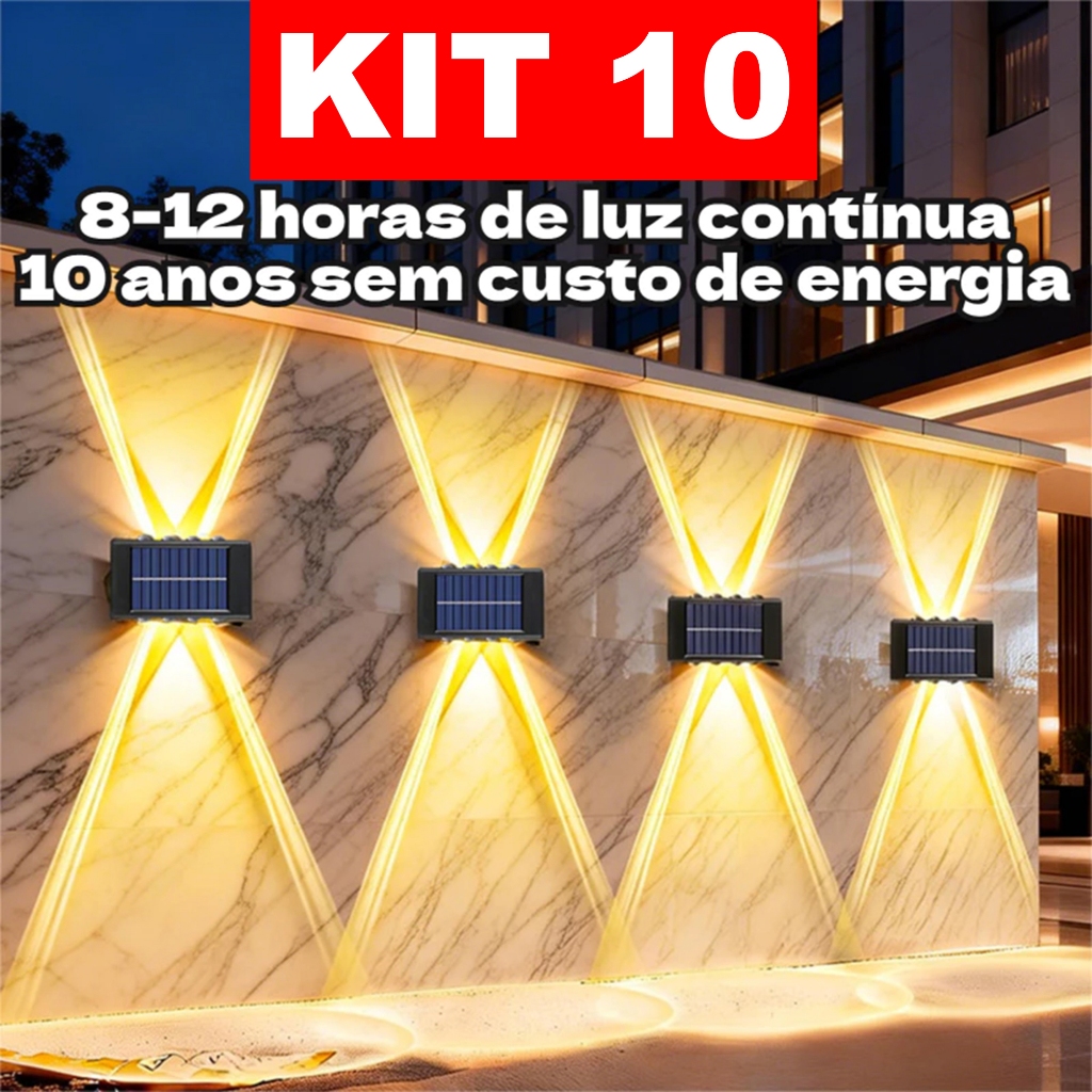 Até 10 Luminárias de Parede LED Solar Externa, Auto Ligar/Desligar, À Prova d'Água Para Pátio Jardim em Oferta na Shopee