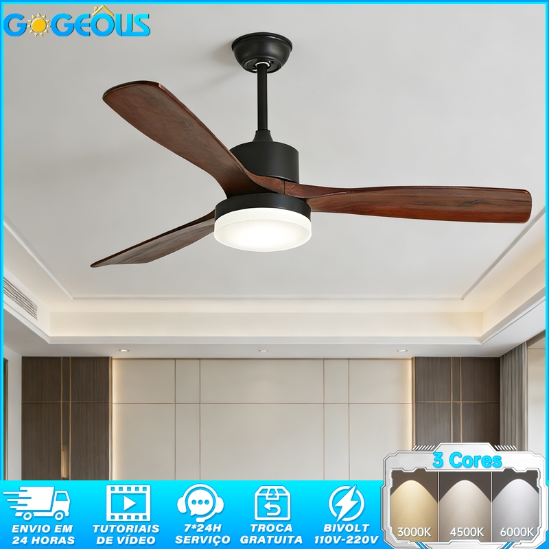 Ventilador de Teto Silencioso Motor CC com Controle Remoto e Luz LED Bivolt para Sala e Escritorio
