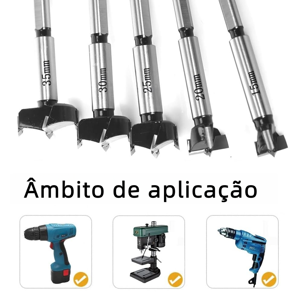 Kit 5 Brocas Fresas Forstner Madeira 15 20 25 30 35mm em Oferta na Shopee