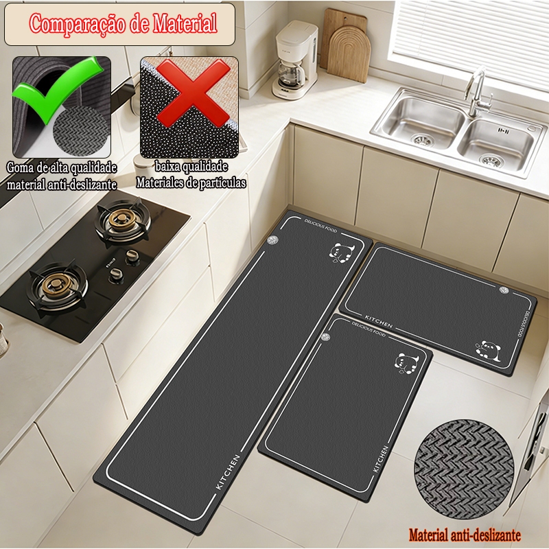 3 peças de combinação de tapete de grande tamanho com material anti-deslizante, adequado para cozinha, banheiro e uso de