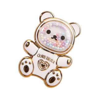 Suporte de Celular em Forma de Urso Metalizado com Pérolas Fluidas, Visual Divertido, Fixação Firme e Modelo Ideal para