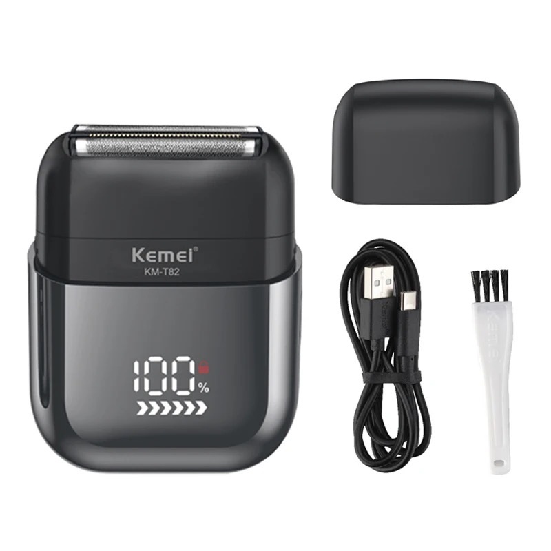 Kemei KM-T82 Mini Barbeador De Lâmina Dupla Tela LCD Portátil Folha Elétrica Navalha Para Homens À Prova Dwaterproof Águ