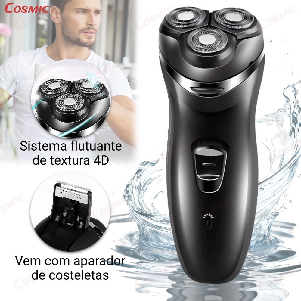 Máquina De Barbear Masculina Recarregável 220V 4D 3 Cabeças | TDU 220V Homens Elétrico Barbeador De Barba De Cabeça-CO