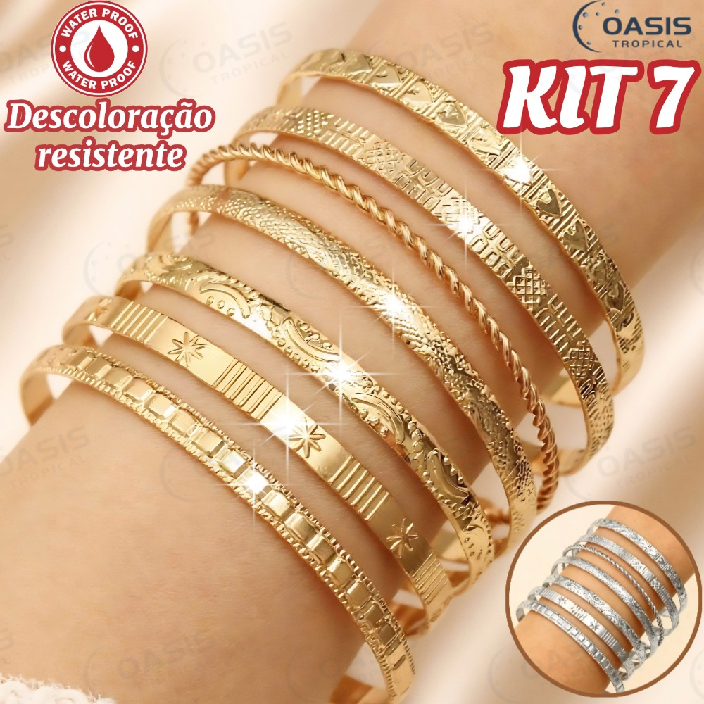 7 peças em ouro 18k retrô com pingente de infinito e corrente de osso de cobra, pulseira removível KIT7 em Oferta na Shopee