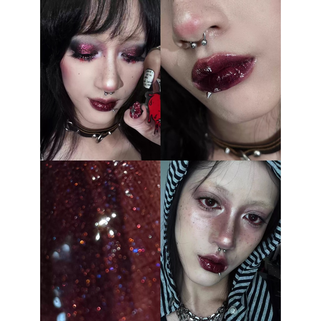 Shellwe Makeup Freya86 Punk Bunny Lip Gloss-Flash Glitter Sangue Vermelho Mariposa Chama Em Estoque em Oferta na Shopee