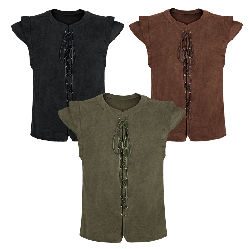 Colete Pirata Renascentista Viking cosplay Camurça Camiseta Masculino Adulto Roupas Retrô De Desempenho De Palco
