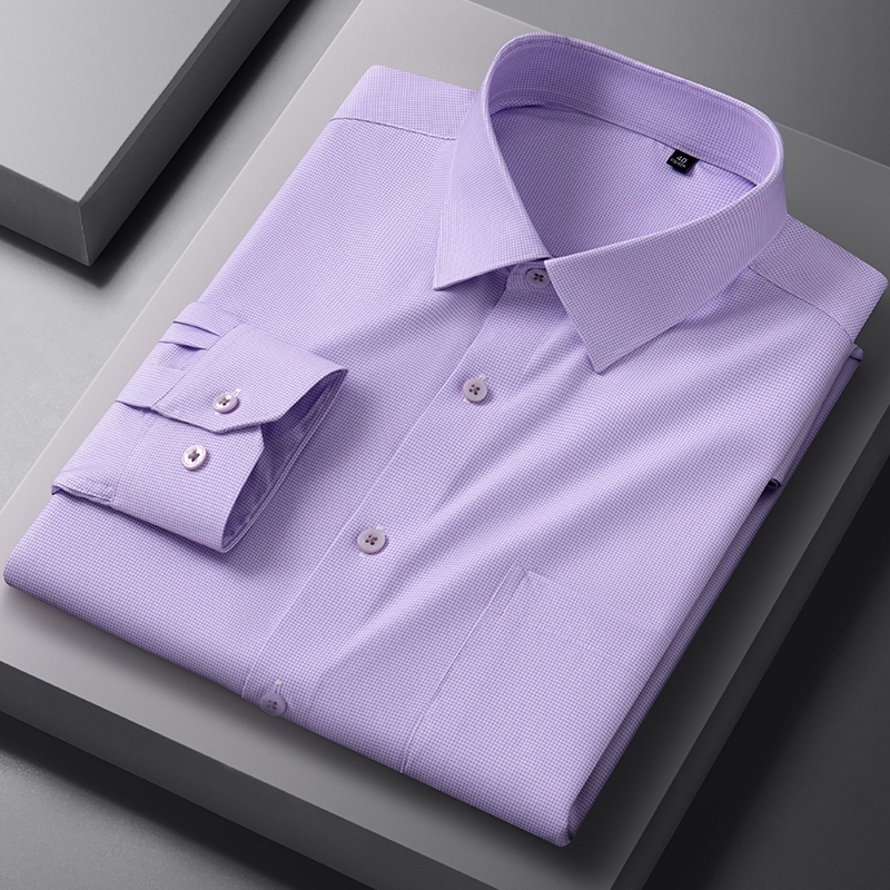 Inteligente Casual Manga Longa Não Ferro Pequeno Xadrez Estilo Coreano Escritório Formal Camisa Masculina