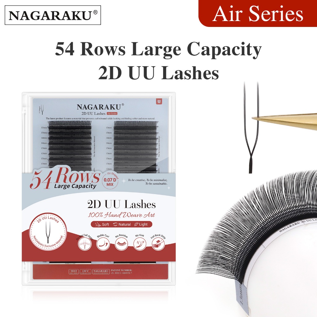 NAGARAKU 54 Linhas 2D UU Cílios Estreitos Ventilador YY Extensões De M curl U Lash Pré-Fabricado Volume Cilios Y