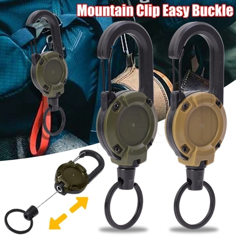 Mosquetão de fio de aço retrátil resistente-chaveiro de fivela de cabo retrátil fácil de puxar