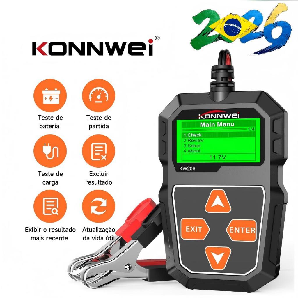 Konnwei KW208 Testador De Bateria De Carro 12V 100 a 2000CCA Testador De Circuito De Carregamento Analisador De Bateria em Oferta na Shopee