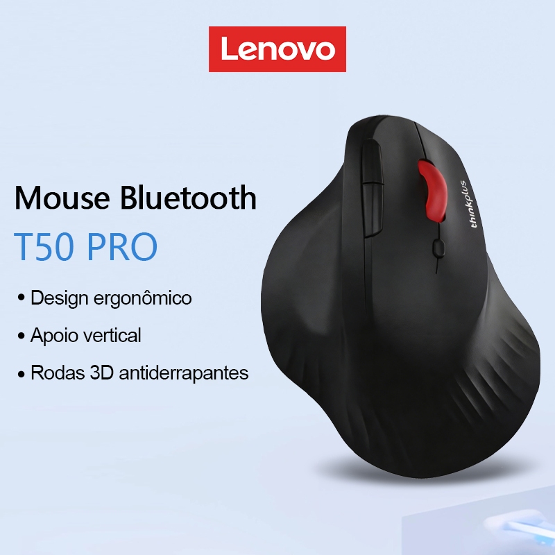 Lenovo T50 PRO Mouse Bluetooth Sem Fio Antiderrapante Design Ergonômico Textura Fosca Bateria De Longa Duração