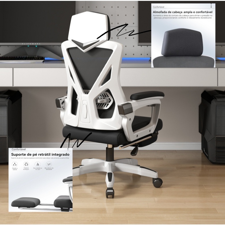 Cadeira ergonômica para jogos, pode ser de cabeça para cima com pedais, cadeira de computador de dupla utilização para e