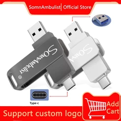 TYPE-C 2 em 1 Flash Drive 32GB/64GB/128GB Capacidade Real, Armazenamento Estável