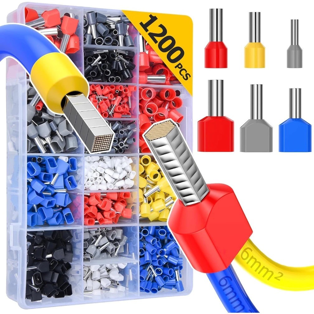 1200 Peças Terminal Ilhós Tubolar Isolado Duplo 0.5 Até 16mm²