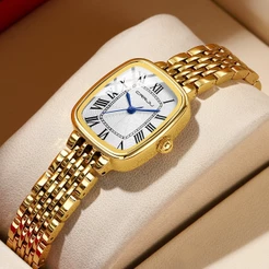 Novo Relógio Feminino CRRJU Elegante Refinado Pulseira De Aço Inoxidável Cores Luxuoso Design Quadrado Mostrador Exclusi