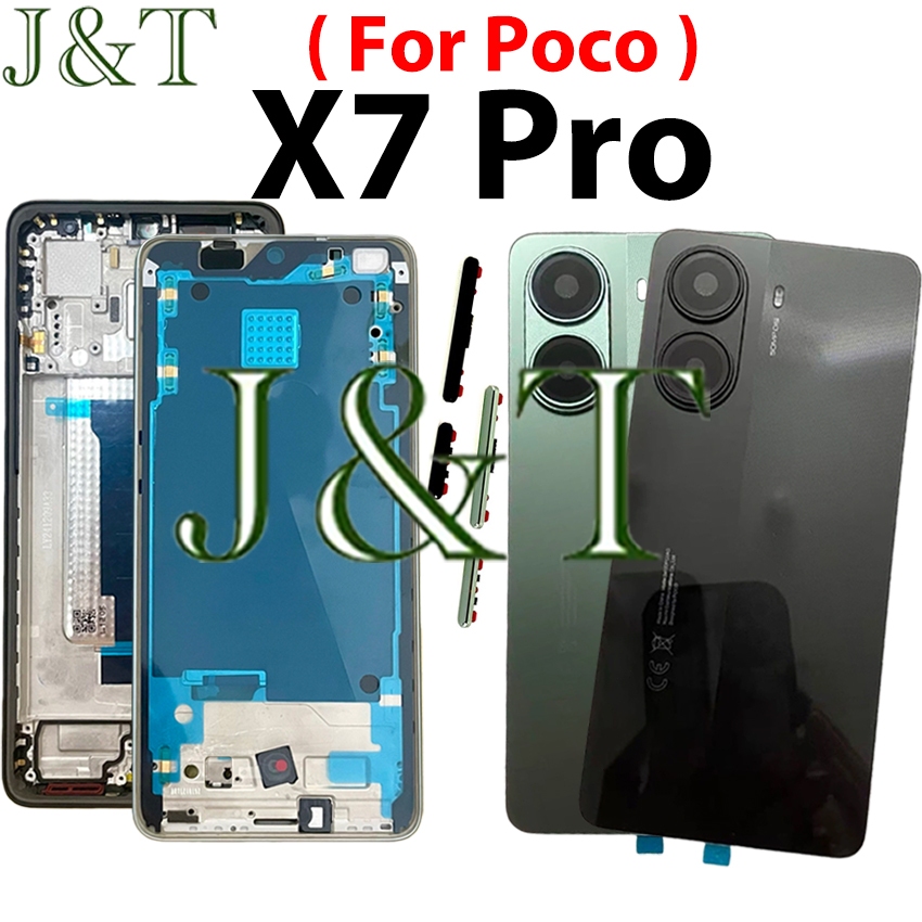 Carcaça Para POCO X7 Pro Bateria Capa Traseira Habitação Moldura Intermediária + Botão + Frontal LCD Da Câmera Lente